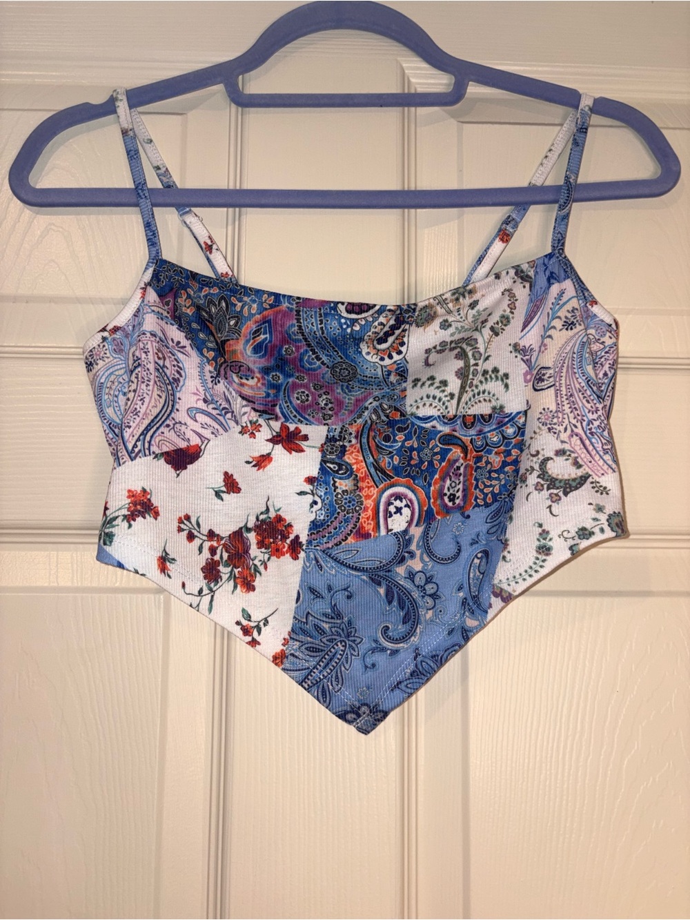 Patchwork Paisley Handkerchief Hem Cami Top - Blue Multi